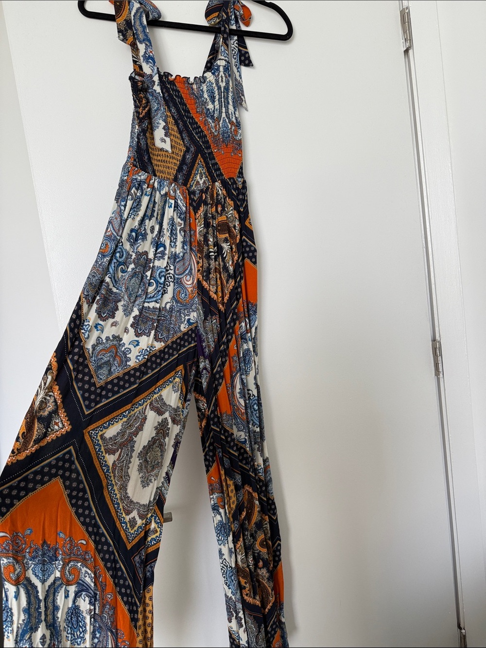 H&M Navy Blue Orange White Patterned Tie-Shoulder Jumpsuit Romper - Picture 4 of 4